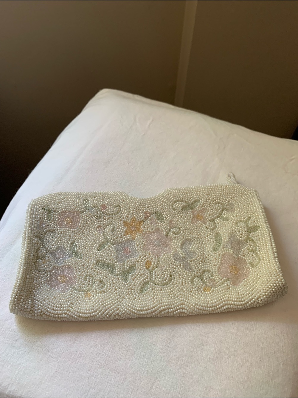 🌸1950s Japanese Hand Beaded Pastel Floral Clutch Vintage Purse Bridal - Picture 13 of 14